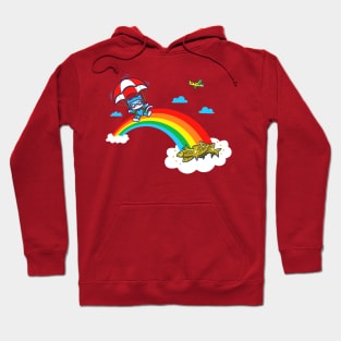 Cute Kawaii Kitty Cat Parachute On A Rainbow Hoodie